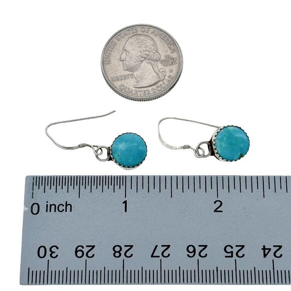 Native American J Platero Sterling Silver Turquoise French Wire Dangle Earrings - Picture 3 of 4